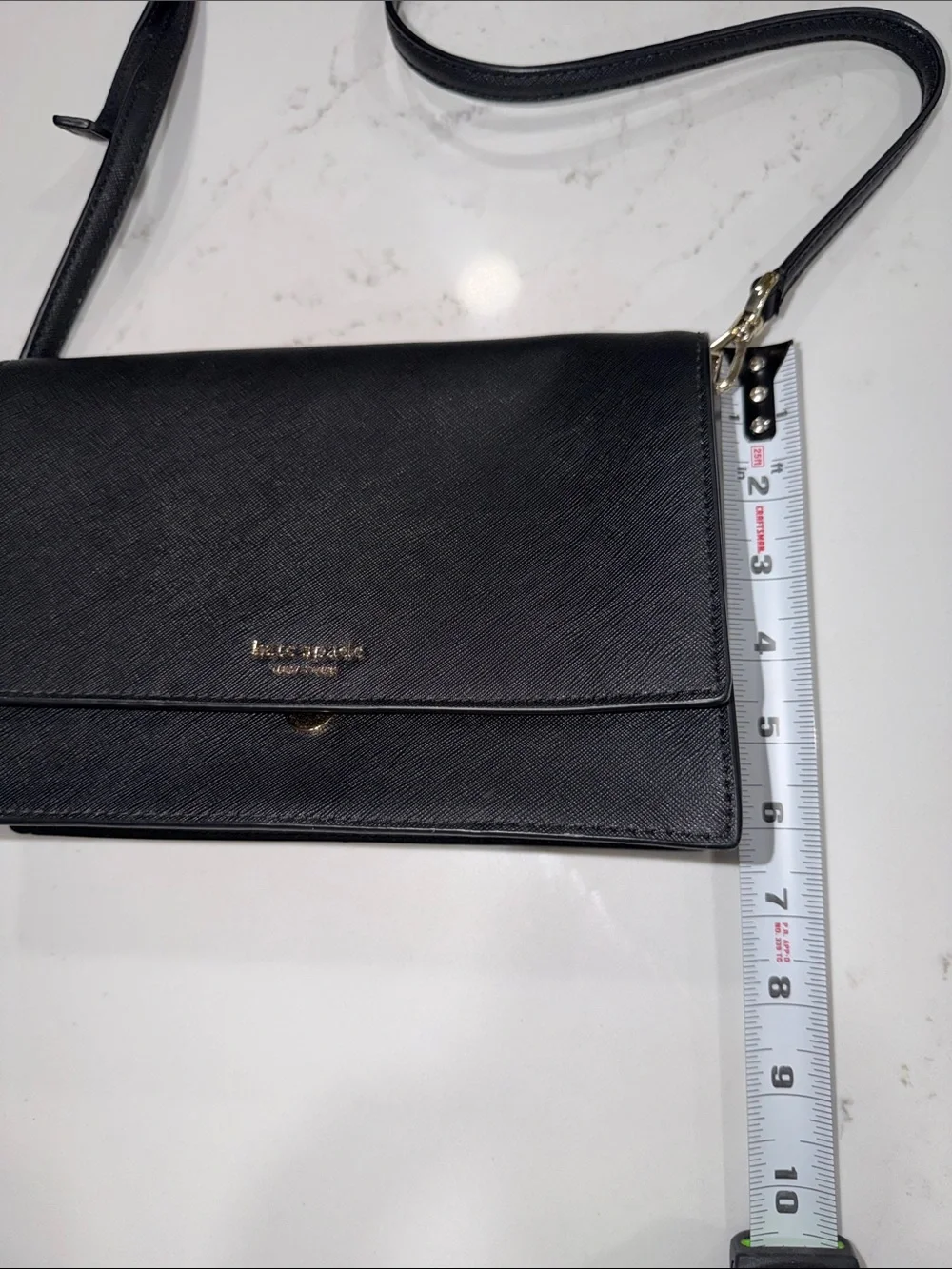 kate spade Black Saffiano Crossbody Bag or over the shoulder Gold Chain
